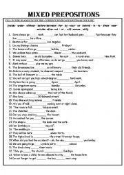 English Worksheet: MIXED PREPOSITIONS WORKSHEET