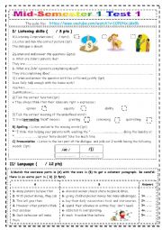 English Worksheet: Mid- Semester 1 Test 1 9TH FORM