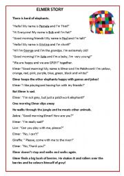 English Worksheet: Elmer story script