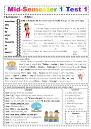 English Worksheet: Mid- Semester1Test 1 7TH Form