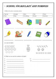 School Vocabulary and Numbers