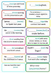 Present Perfect vs. Past Simple speaking cards