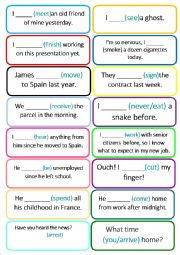 English Worksheet: Present Perfect vs. Past Simple speaking cards