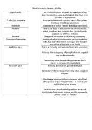 English Worksheet: Media terminology match up (starter/ mini assessment)