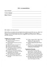 English Worksheet: ESL Student Accommodation Form