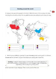 English Worksheet: Greetings around the world