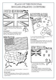 English Worksheet: ENGLISH SPEAKING COUNTRIES FLAGS TO COLOUR 