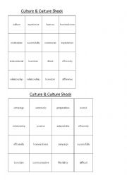 English Worksheet: Culture and Culture Shock Bingo