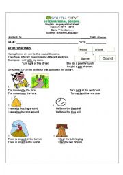 English Worksheet: Homophones