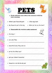 English Worksheet: Pets