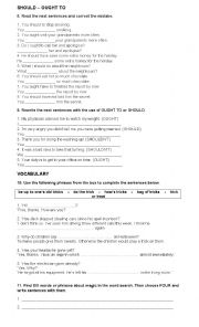 English Worksheet: should/ought to and vocabulary
