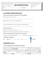 English Worksheet: mid semester test 1 9th form pilot school