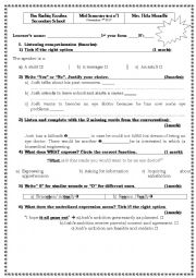 English Worksheet: Mid semester test one