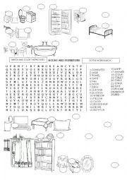 English Worksheet: WORDSEARCH HOUSE AND FURNITURE