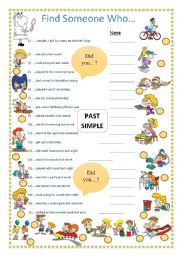 English Worksheet: Find Someone Who (Past Simple)