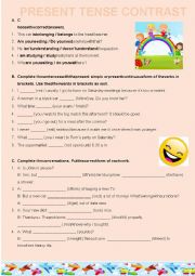 English Worksheet: Present Tense contrast + key