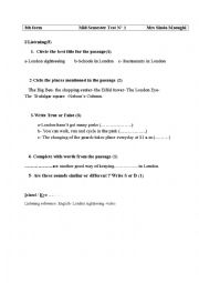 English Worksheet: Mid Semester Test N1