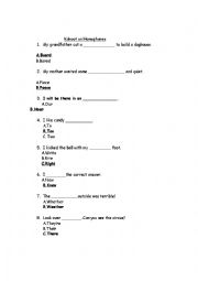 English Worksheet: Homophones