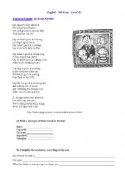 English Worksheet: Talented family (poem)