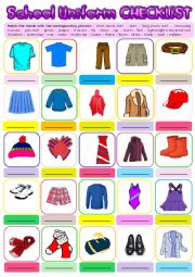 English Worksheet: School Uniform Checklist + KEY