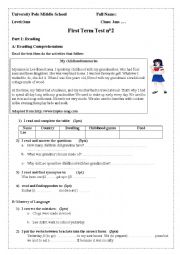 English Worksheet: first term test n2