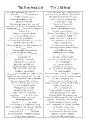 English Worksheet: The Mom Song vs The Child Song