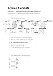 English Worksheet: A and An article