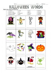 English Worksheet: Halloween Vocabulary and Cards