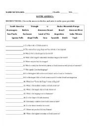 South America worksheets