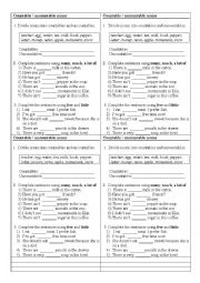 English Worksheet: Using of few , little, many, much, a lot of