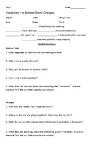 English Worksheet: Oranges and Broken Chain