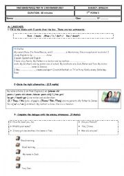 English Worksheet: TEST N1 SEMESTER 1 (language)