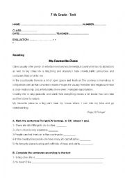 English Worksheet: 7th Grade- Written Test