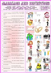 English Worksheet: MARRIAGE and Definitions 1 + KEY