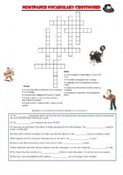 English Worksheet: Newspaper Vocabulary Check Crossword