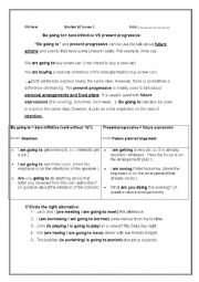 English Worksheet: Be going to and present progressive (module 2/ Lesson 2/ 9th form)