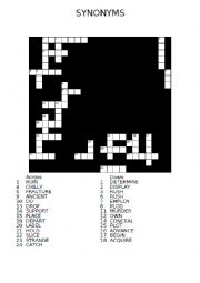 English Worksheet: CROSSWORD - SYNONYMS + KEY