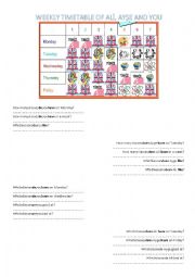 English Worksheet: lessons days and timetable