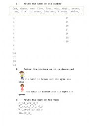 English Worksheet: NUMBERS FAMILY AND DAYS OF THE WEEK WORKSHEET