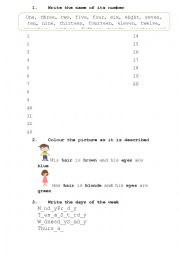 NUMBERS FAMILY AND DAYS OF THE WEEK WORKSHEET