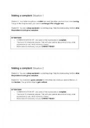English Worksheet: Oral practice: Making a complaint (dialogue)