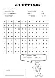 English Worksheet: Greetings Word Search