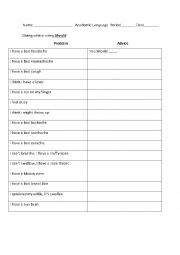 English Worksheet: Advice using Should