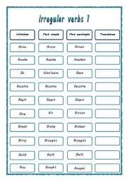 English Worksheet: irregular verbs 1