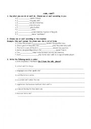 English Worksheet: can can`t