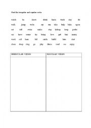 English Worksheet: Find irregular and regular verbs