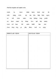 English Worksheet: Find irregular and regular verbs