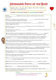 English Worksheet: Idioms with parts of the Body