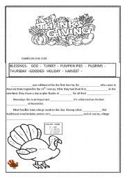 English Worksheet: Thanksgiving