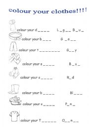 English Worksheet: colour your clothes 